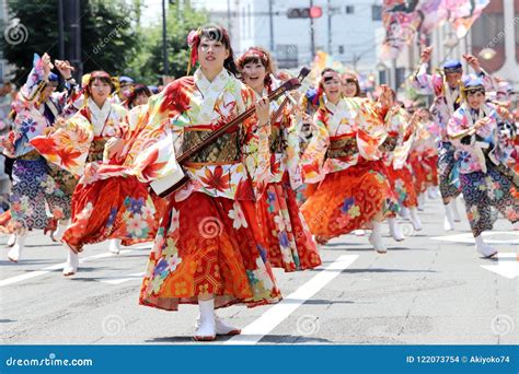 Japanese Performers Dancing Traditional Awaodori Dance In The Famous