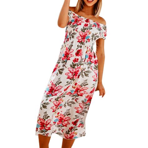 Szxzygs Sun Dresses With Sleeves For Women 2024 Vacation Women Off Shoulder Cute Dress Print