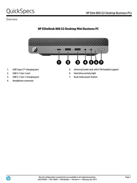 HP Elite 800 G3 Business Desktop Business PCs | Manualzz