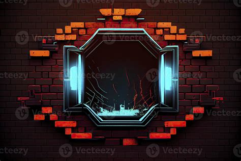 Abstract Background Of Sci Fi Hud Ui Neon Frame On Brick Wall