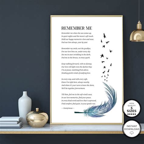 Remember Me Poem Wall Art, Funeral Poem, Memorial Gift, Printable ...