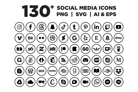 Circle Outline Social Media Icons Icons Creative Market