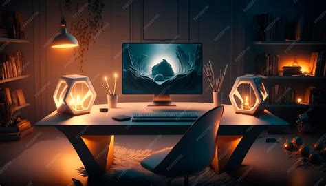 premium photo  computer screen  lit    dark room