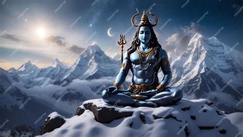 Premium Photo | A majestic Lord Shiva stands tall on the snowy peaks of ...