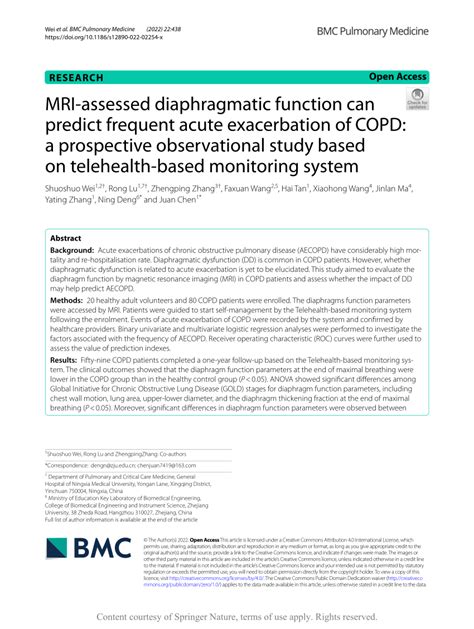 Pdf Mri Assessed Diaphragmatic Function Can Predict Frequent Acute