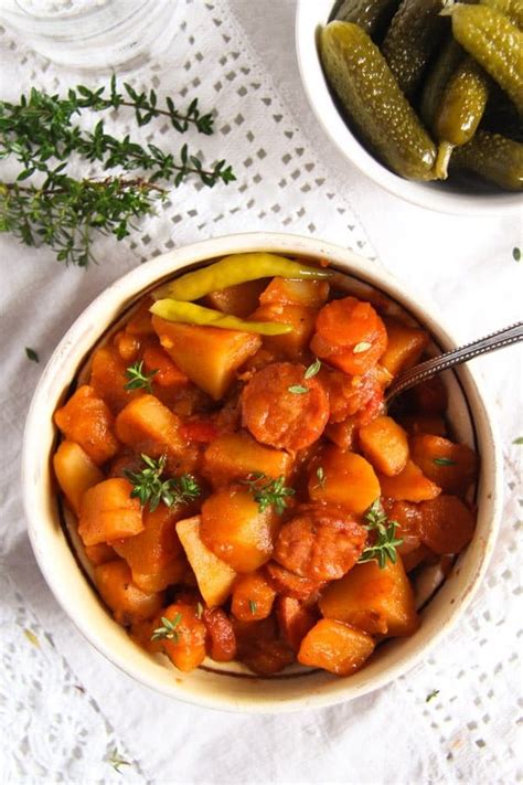 Easy Potato Stew With Sausages And Vegetables