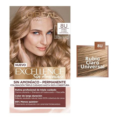 Tinte para cabello Excellence Sin Amoníaco 8u rubio claro universal