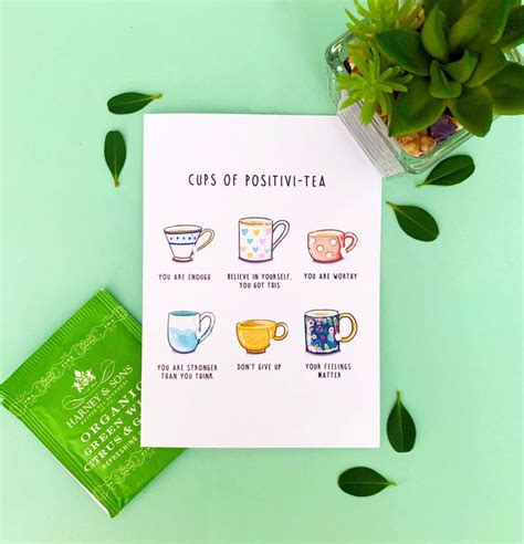 Cups Of Positivi Tea Encouragement Motivational Etsy Positive