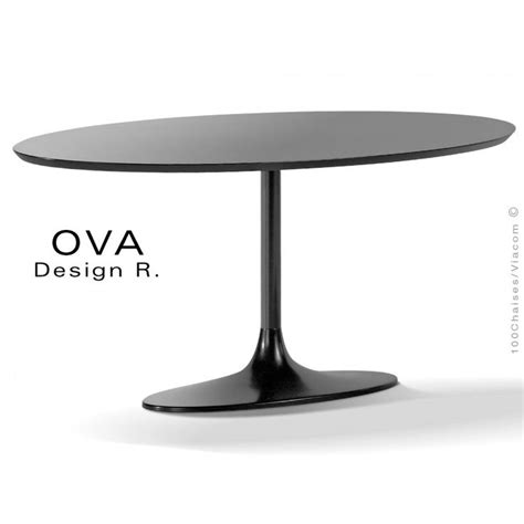 OVA Table Designb Ovale Pied Central Type Trompette Peint Noir Plateau