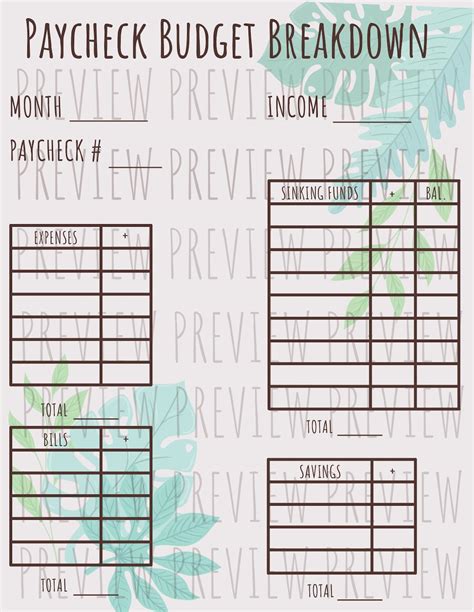 Free Paycheck Budget Sheet