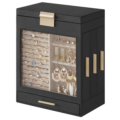 SONGMICS Jewelry Box with Glass Window, 5-Layer Jewelry Organizer with ...