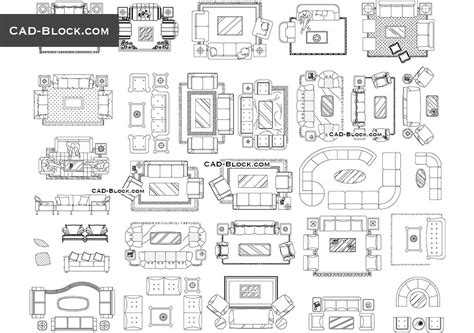 Sofa Set Plan Cad Block - Furniture