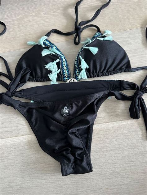 Nellykini Schwarzer Bikini mit Mint Zotteln Grösse XS Kaufen auf Ricardo