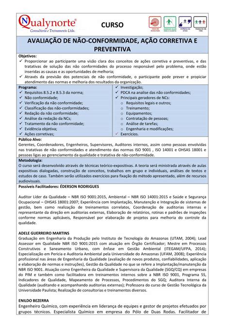 PDF AVALIAÇÃO DE NÃO CONFORMIDADE AÇÃO CORRETIVA E qualynorte