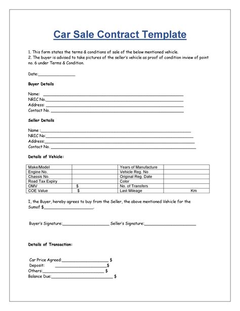 42 Printable Vehicle Purchase Agreement Templates Template Lab