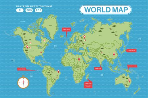 Cute World Map Vector Illustration - DesignerCandies