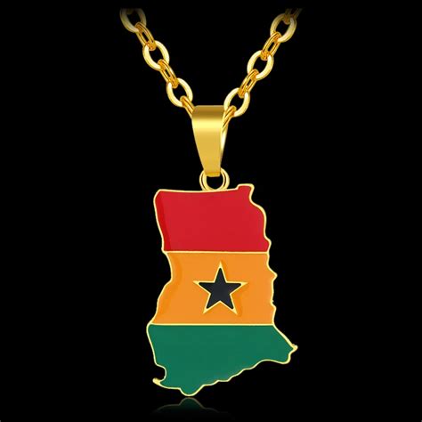 Gold Color Africa Ghana Map Flag Pendant Necklace For Women Men