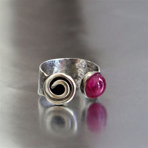 Silver Tourmaline Ring Open Silver Ring Adjustable Tourmaline Ring