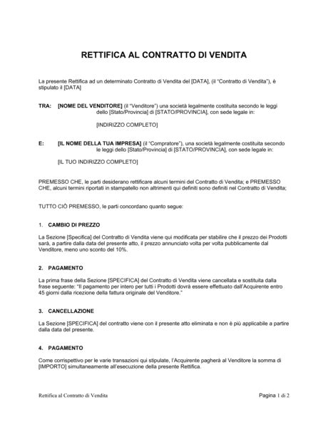 Rettifica Al Contratto Di Vendita Modelli E Esempi Di Moduli