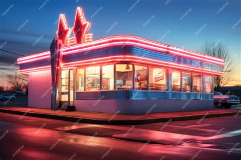 Premium Ai Image Classic S Diner Exterior With Neon Lights And