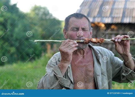 man eats meat stock image image  feelings authentic