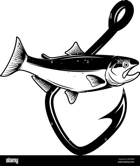 Salmon And Fishing Hook Design Element For Emblem Sign Badge Logo