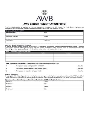 Fillable Online Awb Bidder Registration Form Awb Limited Fax Email