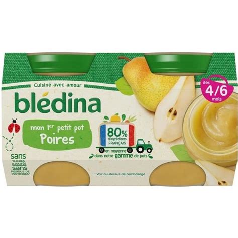 Bledina Mon Er Petit Pot Repas B B D S Mois Poires Pack De