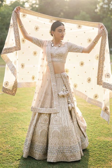 Buy White Embroidery V Neck Lehenga Set For Women By Angad Singh Online