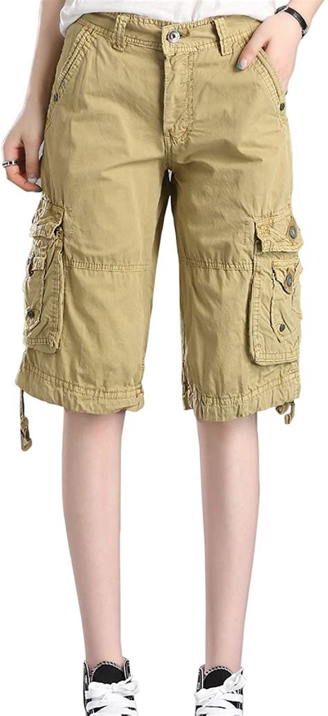 How On Women S Casual Loose Fit Twill Bermuda Cargo Shorts Multi Pocket