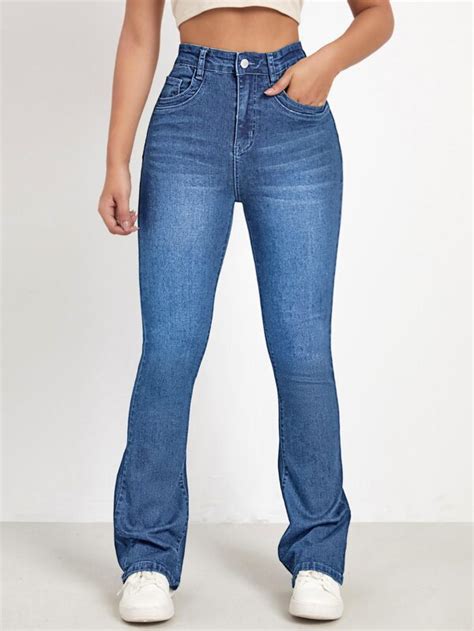 Shein Ezwear High Waist Bleach Wash Flare Leg Jeans Shein Usa