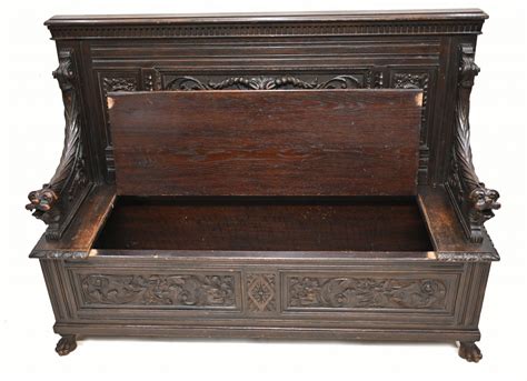 Carved Oak Monks Bench English Settle Antique