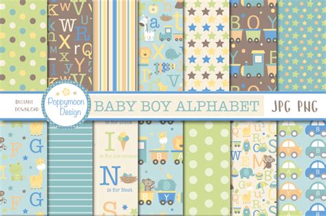 Baby Boy Alphabet Paper By Poppymoon Design TheHungryJPEG