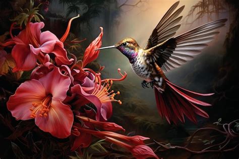 Premium Ai Image Hummingbird With A Flower In Its Beak