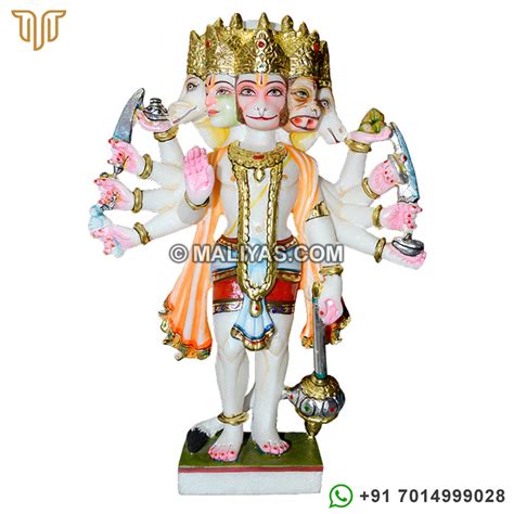 Standing White Marble Panchmukhi Hanuman Murti Veer Hanuman Statue