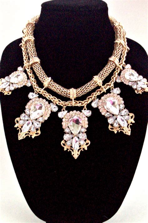 Gold Statement Necklace Big Gold Crystal Party Necklace On Luulla