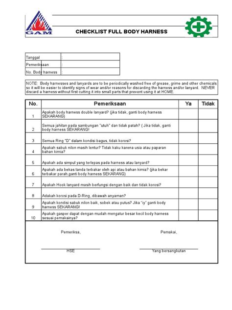 Full Body Harness Inspection Checklist 41 Off