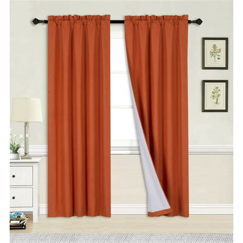 2 Panels Orange Solid Blackout Thermal Rod Pocket Foam Lined Window