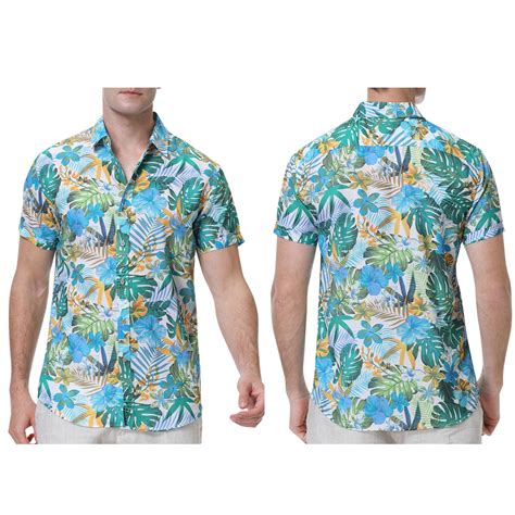 Poteti Mens Summer Shirt Beach Hawaiian Tropical Short Sleeve Casual