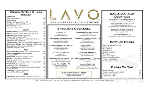 Lavo Italian Restaurant And Lounge Menu In Las Vegas Nevada