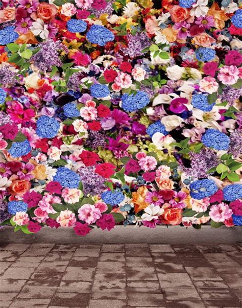 ABPHOTO Polyester 5x7ft Colorful Flowers Stone Floor Photography