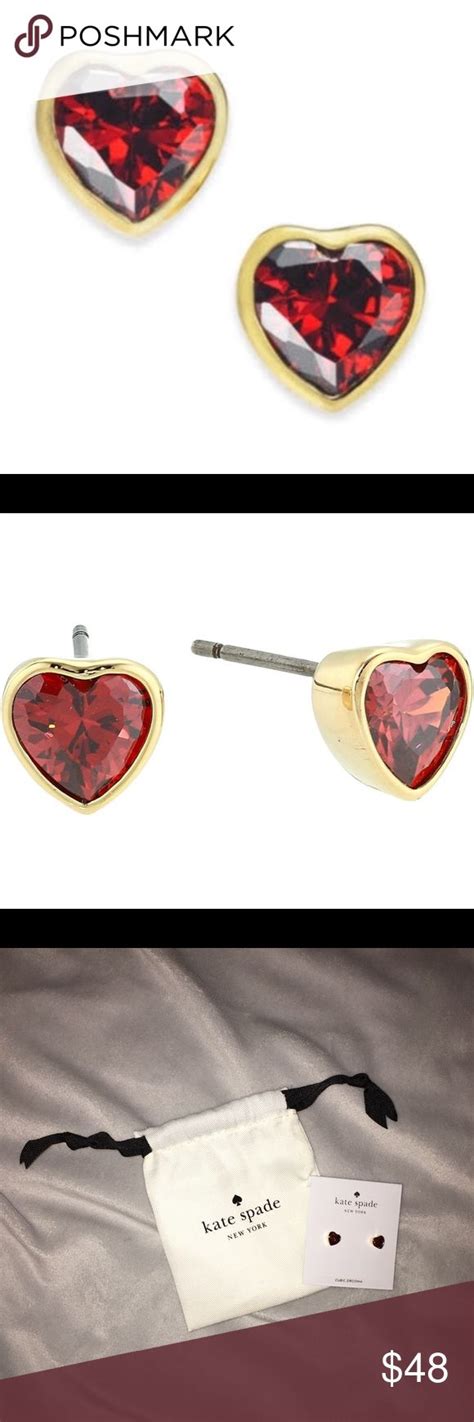 Nwt Kate Spade Sparkling Red Heart Stud Earrings Heart Earrings Studs