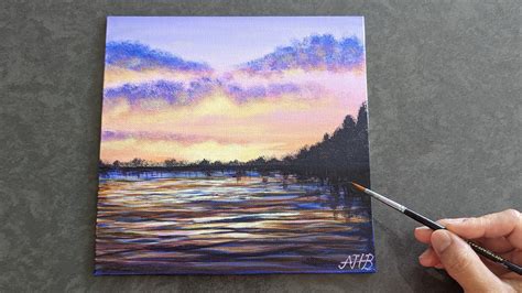 Lakeside Sunset painting, the full tutorial video link is in the ...