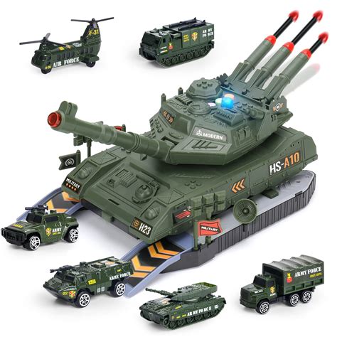 Deluxe Friction Powered Toy Tank With Humvee Playset