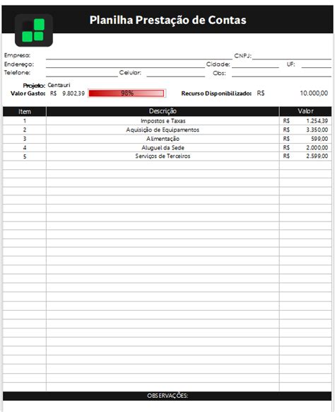 Planilha De Prestação De Contas Simples Smart Planilhas