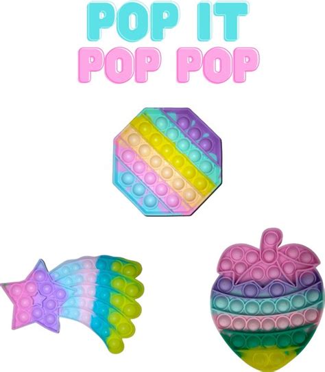 Pop IT Regenboog 3 Stuks Octagon Vallende Ster Aardbei Popit