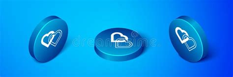 Isometric Two Linked Hearts Icon Isolated On Blue Background Romantic