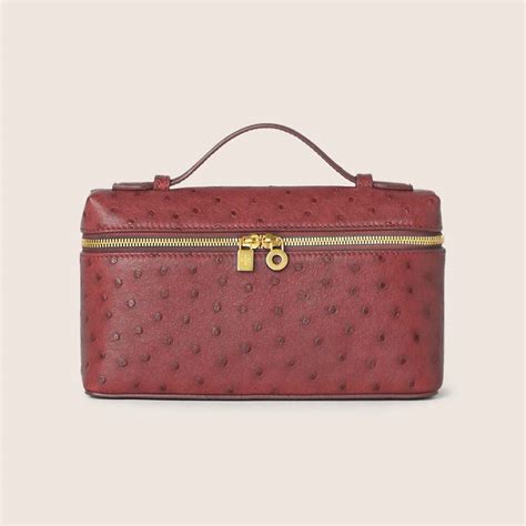 Loro Piana Women Extra Pocket Pouch L In Ostrich Leather Maroon