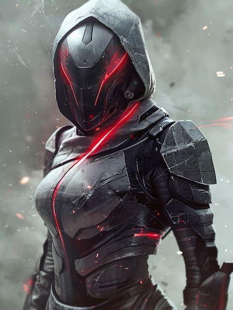 Premium Photo Futuristic Female Warrior In Black Armor With Glowing