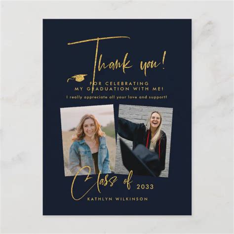 Modern Gold Glitter Script Graduation Thank You Postcard Zazzle